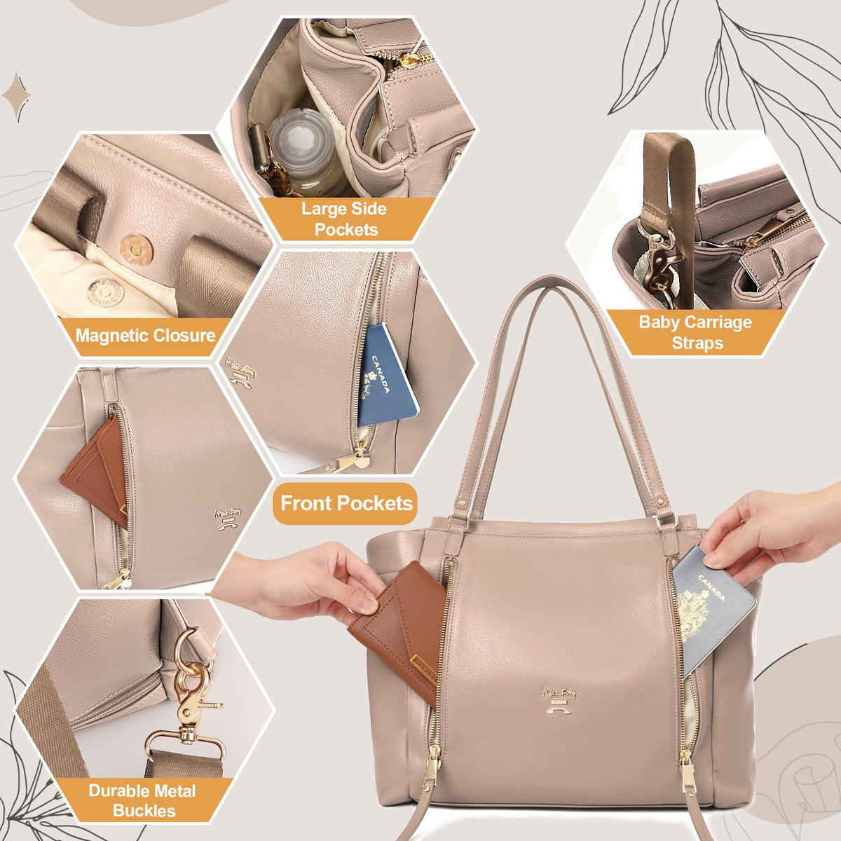 Leather Diaper Bag Backpack with Pacifier Case T659