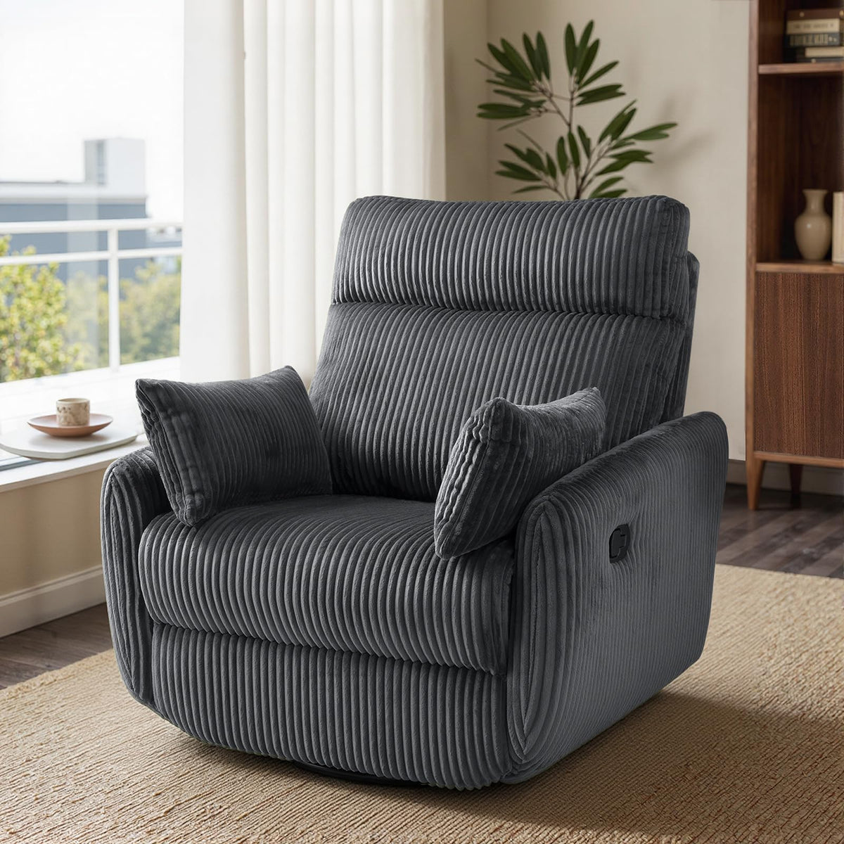 Gray Corduroy Swivel Recliner Chair U238112