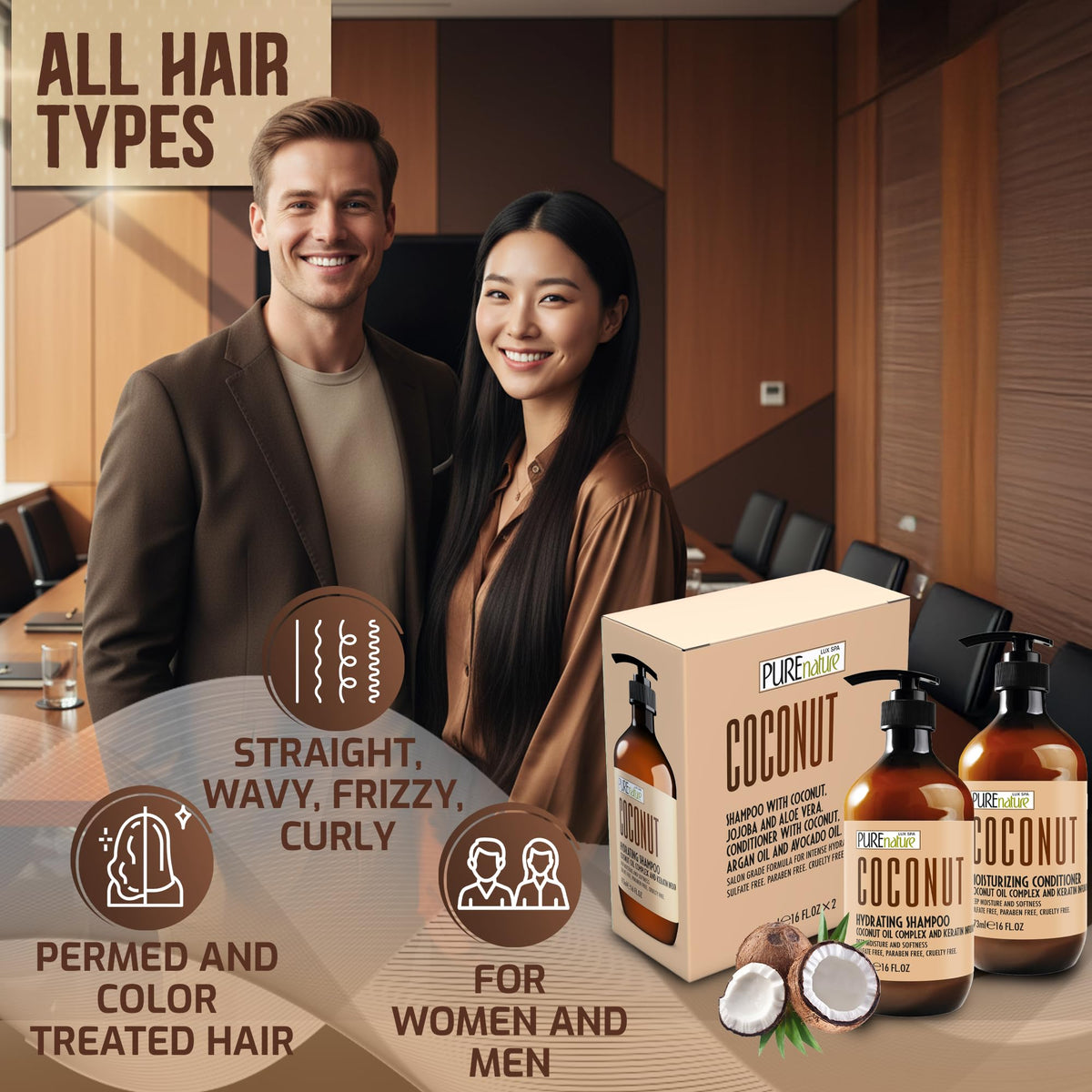 Sulfate Free Coconut Shampoo and Conditioner Set 16 Fl Oz O14656