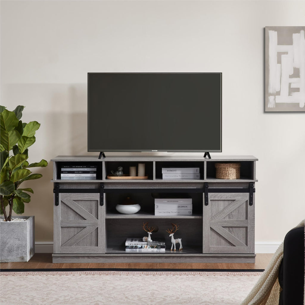 58" Grey Wood TV Stand with Sliding Barn Doors O37507