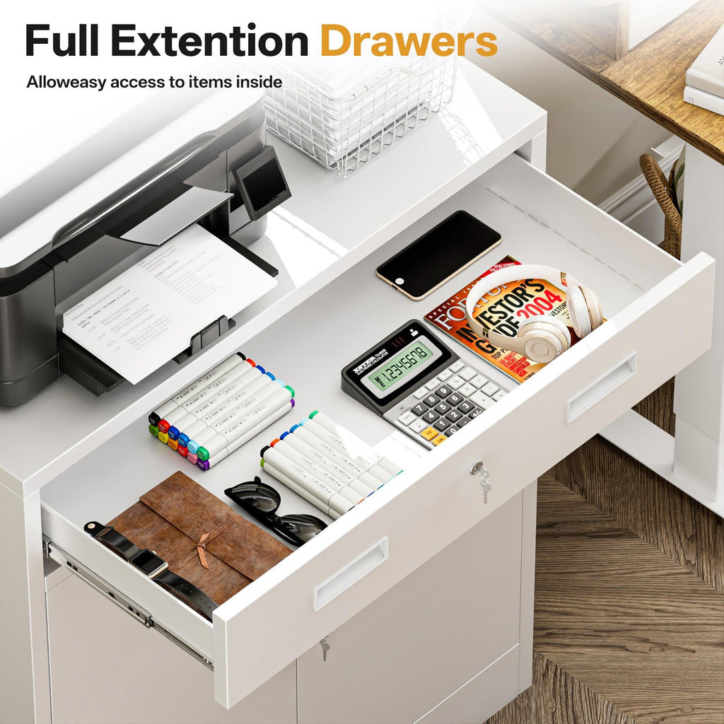 White Steel Lockable Storage Cabinet with Drawer and Adjustable Shelves Z163