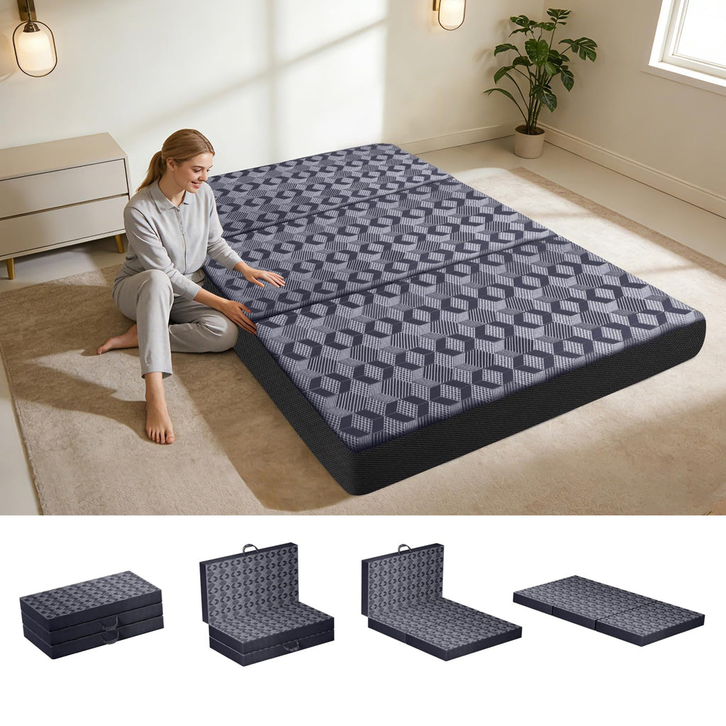 Queen Size 6 Inch Tri-Fold Mattress with Washable Cover X120942
