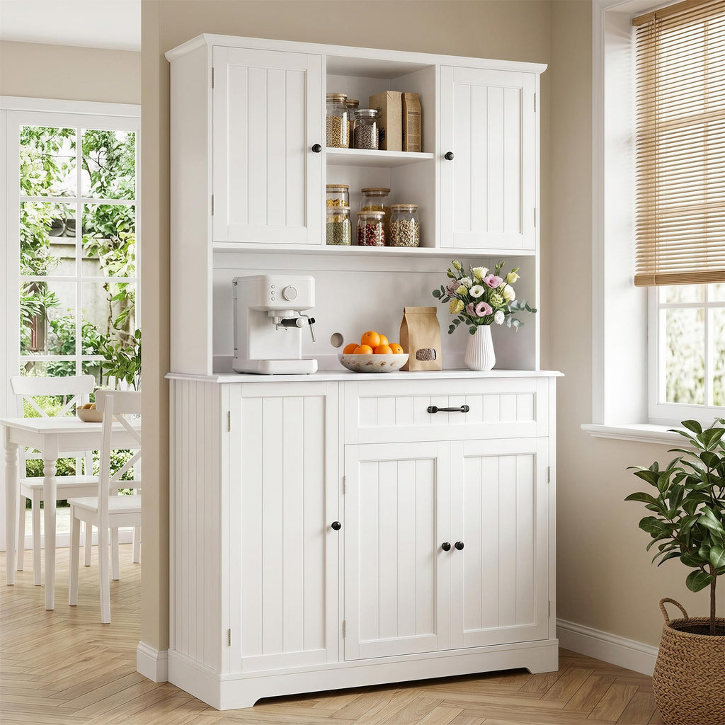 Tall White Kitchen Storage Cabinet with Door and Shelves O93141