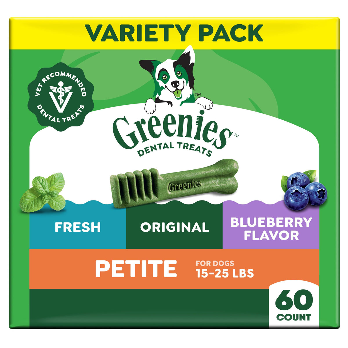 Mint Original Blueberry Dental Dog Treats 60 Count Q7444