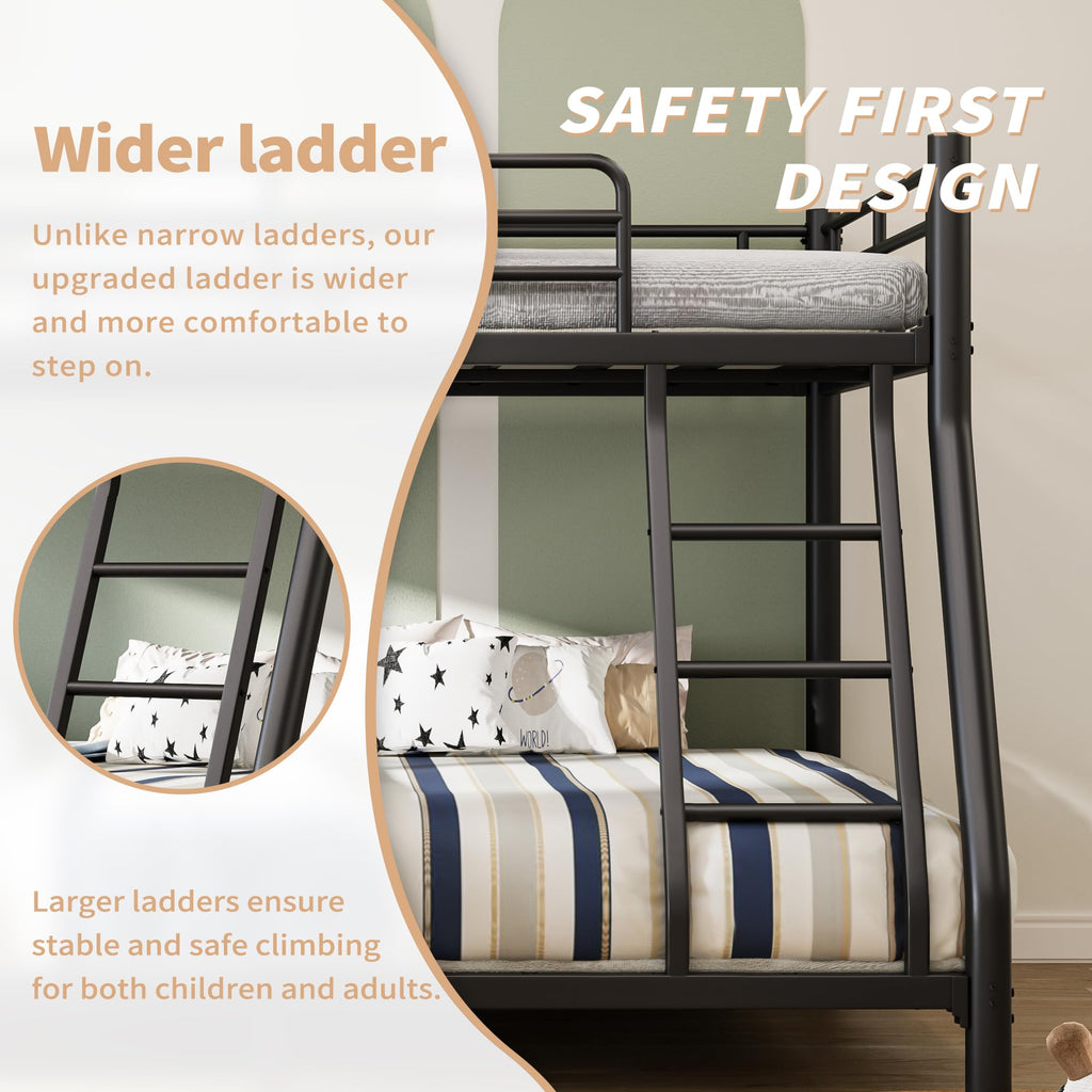 Twin Over Full Size Bunk Bed with Guardrail & Ladder W931668