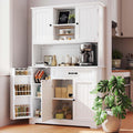 Tall White Kitchen Storage Cabinet with Door and Shelves O93141
