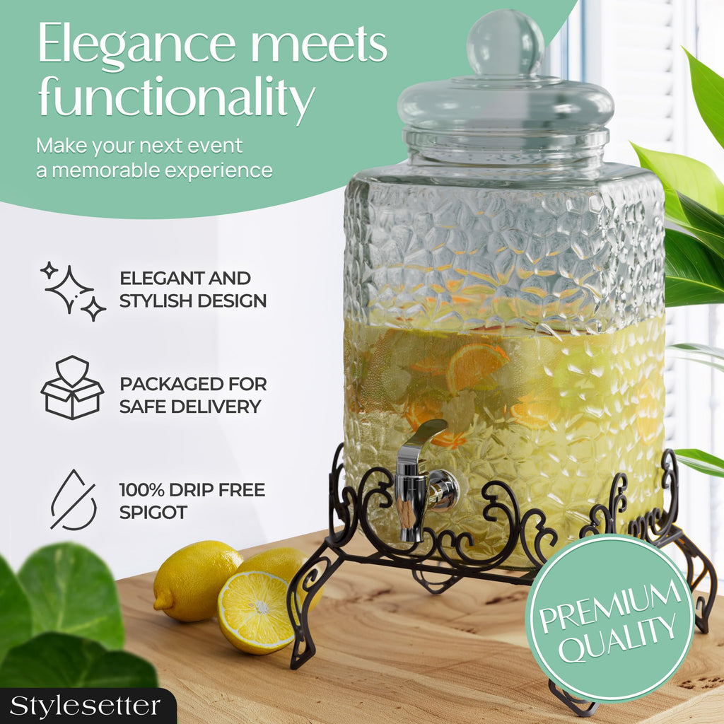 Glass Beverage Dispenser with Stand 2.5 Gal P123