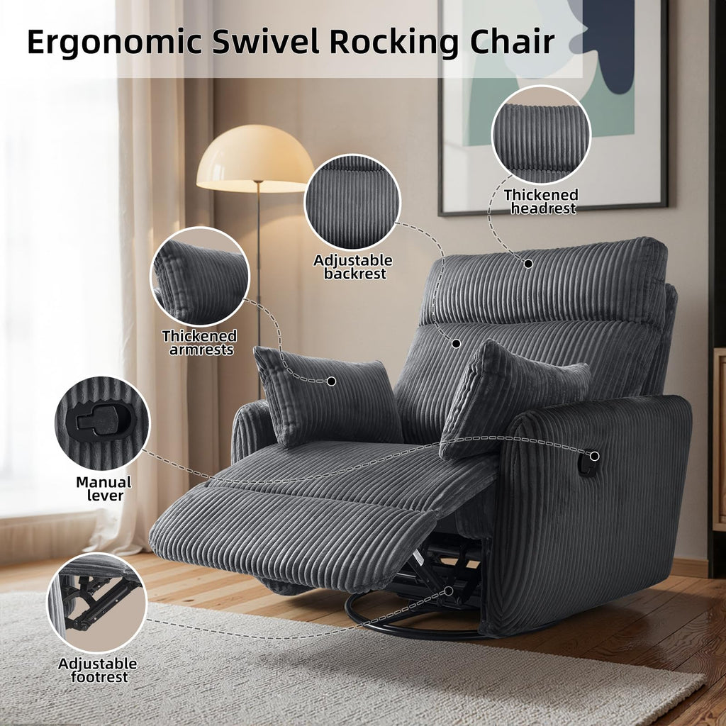 Gray Corduroy Swivel Recliner Chair U238112
