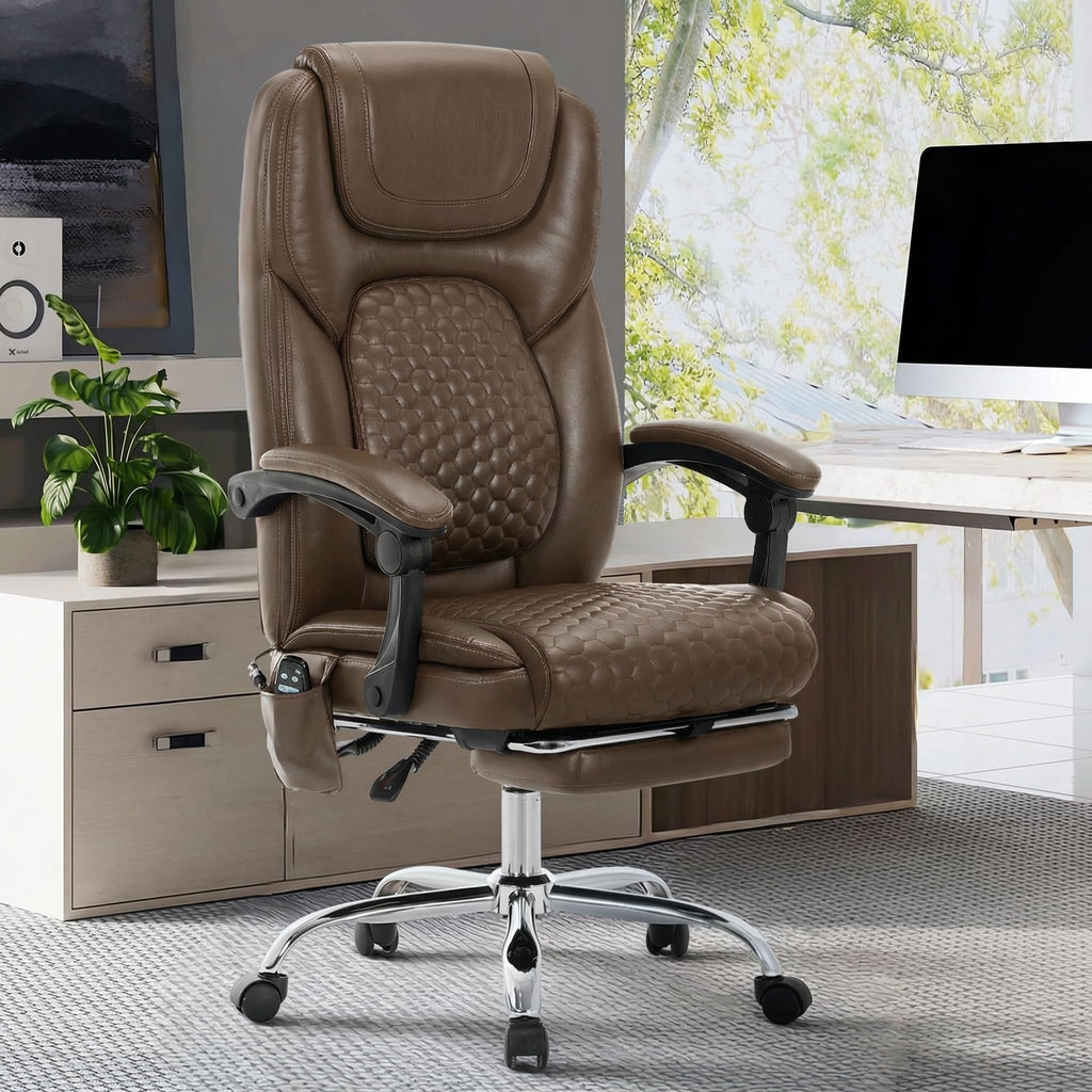 Brown Massage Office Chair with Heat and Footrest I30866