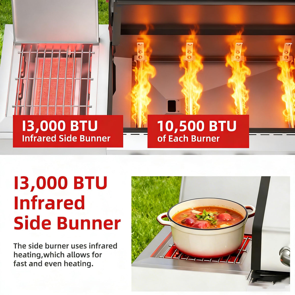 4 Burner Gas Grill with Side Burner and Wheels T884768