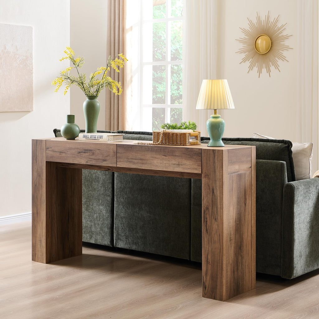 Rustic Oak Console Table with Drawers B79733