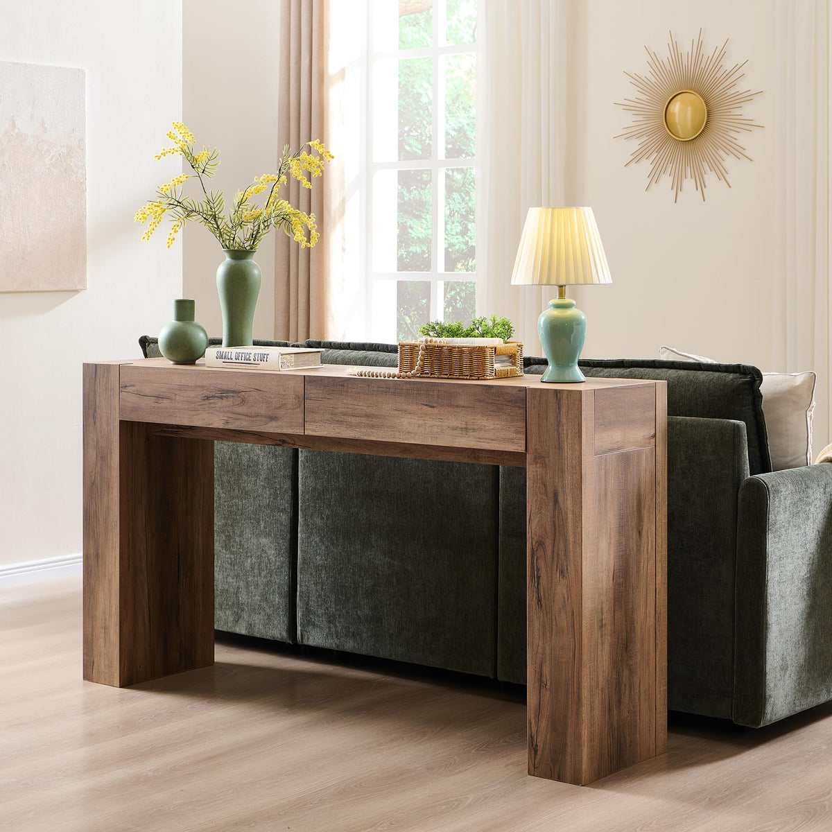 Rustic Oak Console Table with Drawers B79733