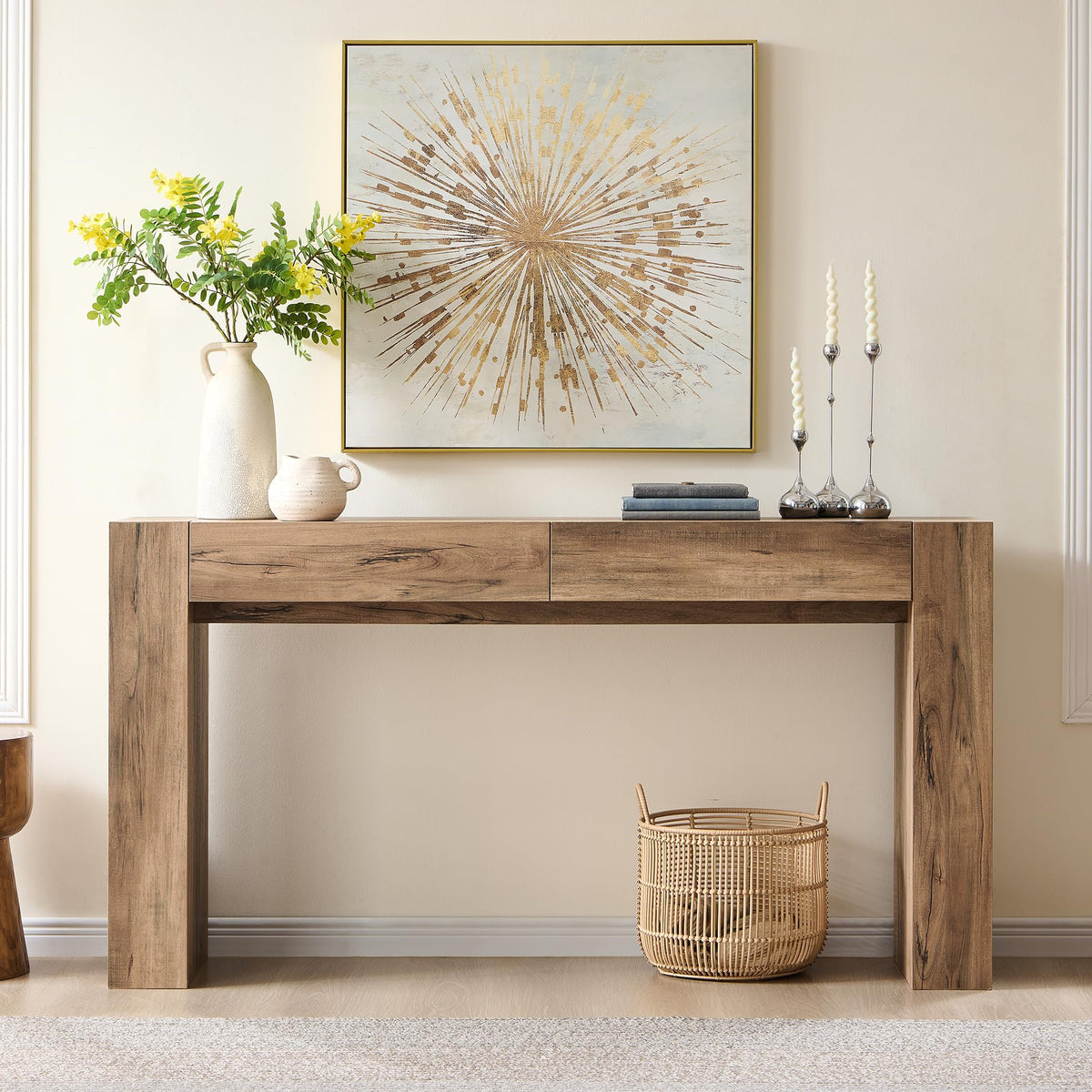 Rustic Oak Console Table with Drawers B79733