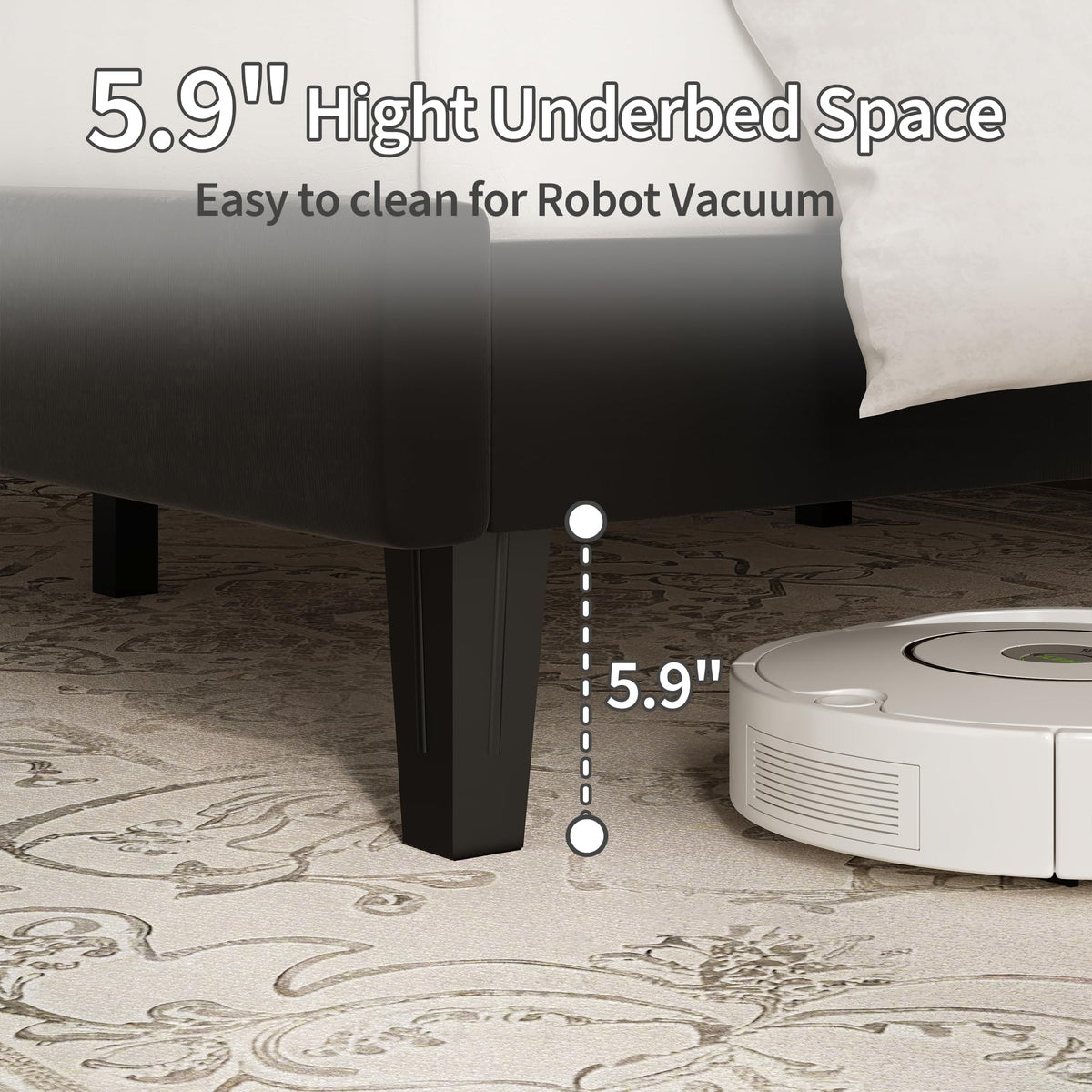 Queen Size Platform Bed Frame with Upholstered Headboard K890