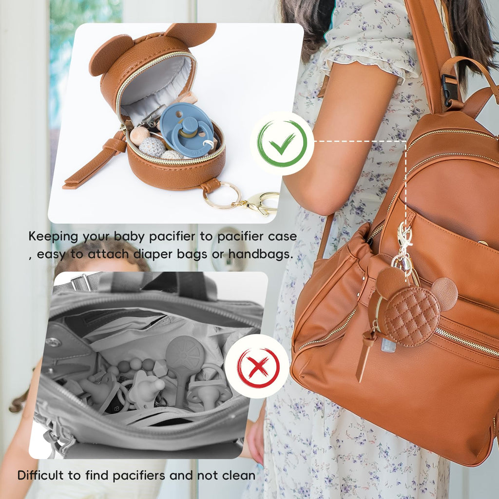 Leather Diaper Bag Backpack with Pacifier Case T659