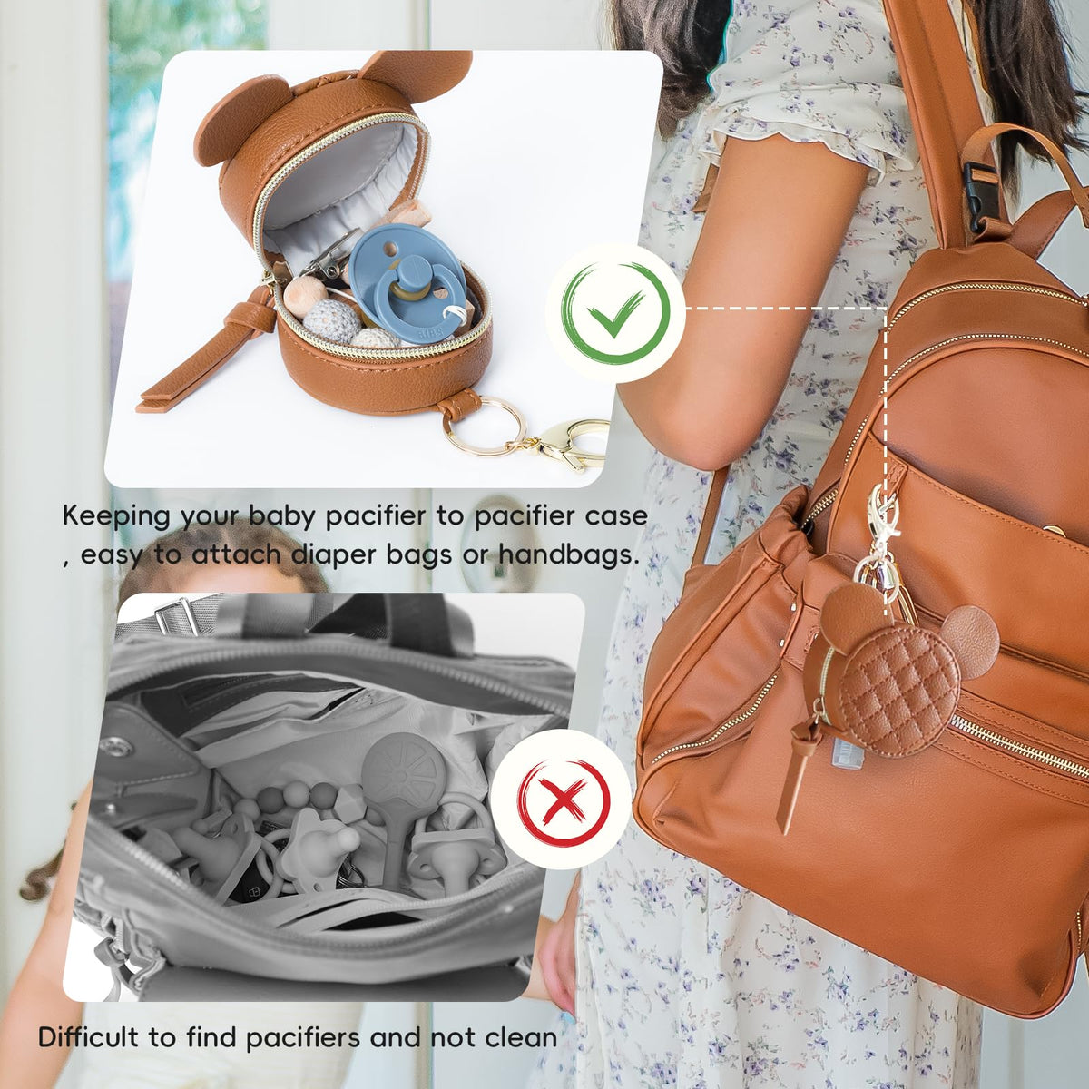 Leather Diaper Bag Backpack with Pacifier Case T659