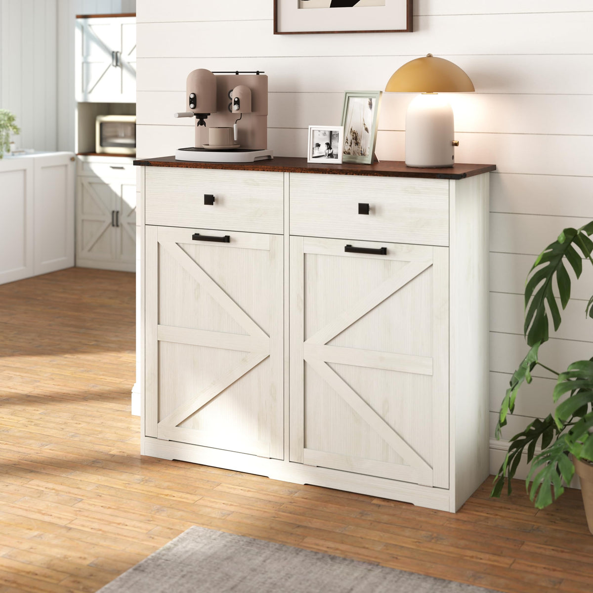 Antique White Double Tilt Out Trash Cabinet with 2 Drawers F42833