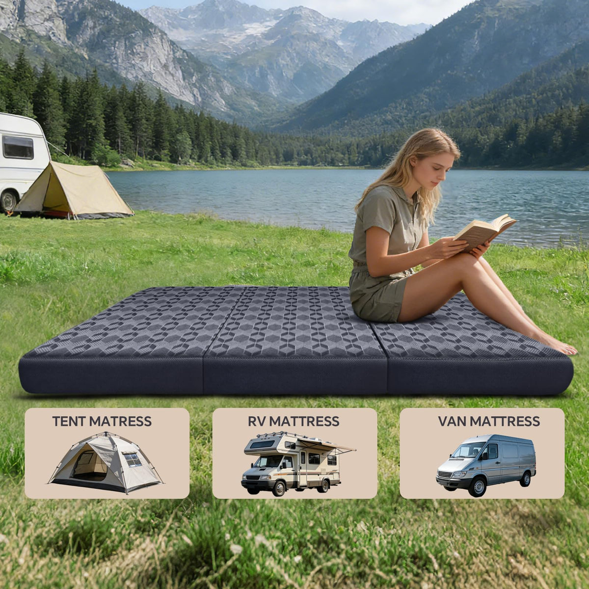 Queen Size 6 Inch Tri-Fold Mattress with Washable Cover X120942
