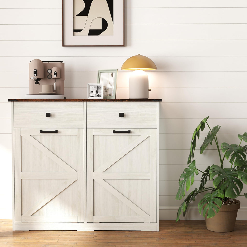 Antique White Double Tilt Out Trash Cabinet with 2 Drawers F42833