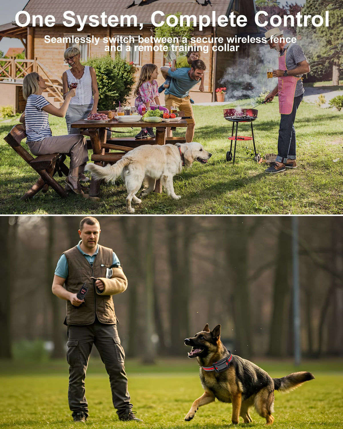 Wireless Dog Fence System 2-in-1 Pet Containment Training Collar IPX6 Waterproof Rechargeable Black Red M97129