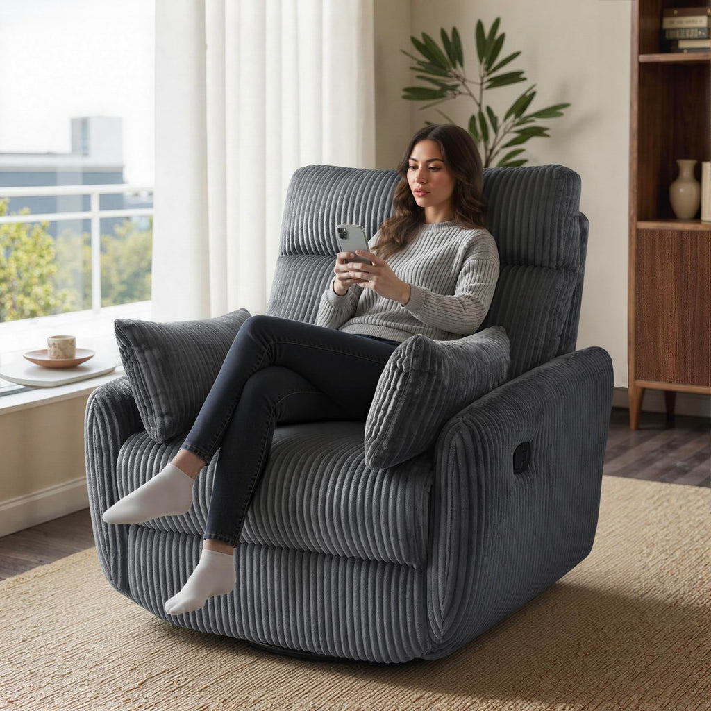 Gray Corduroy Swivel Recliner Chair U238112