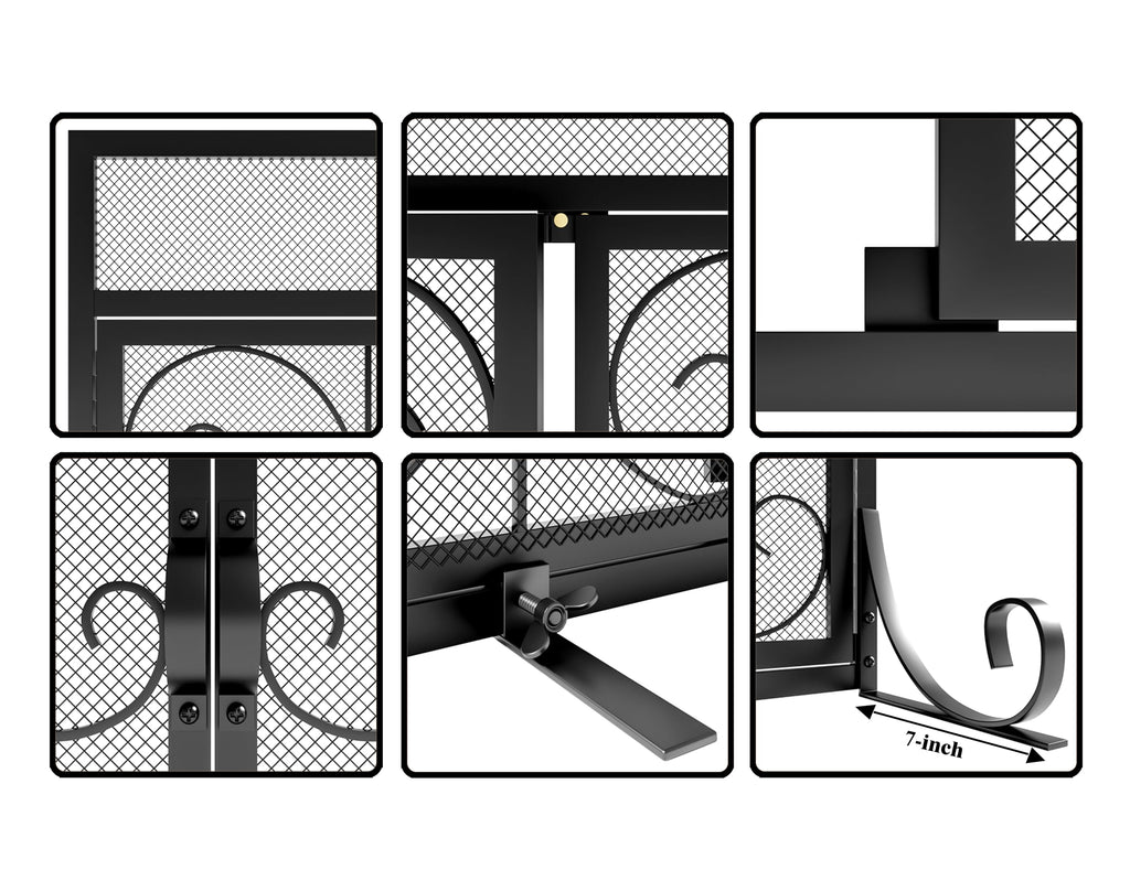 Black Flat Fireplace Screen with Doors I604023