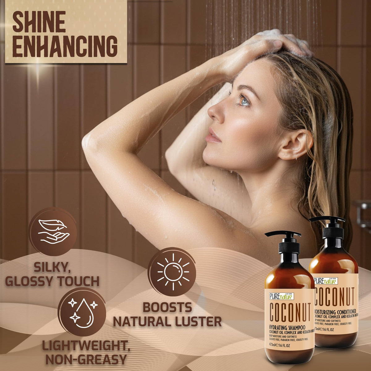 Sulfate Free Coconut Shampoo and Conditioner Set 16 Fl Oz O14656