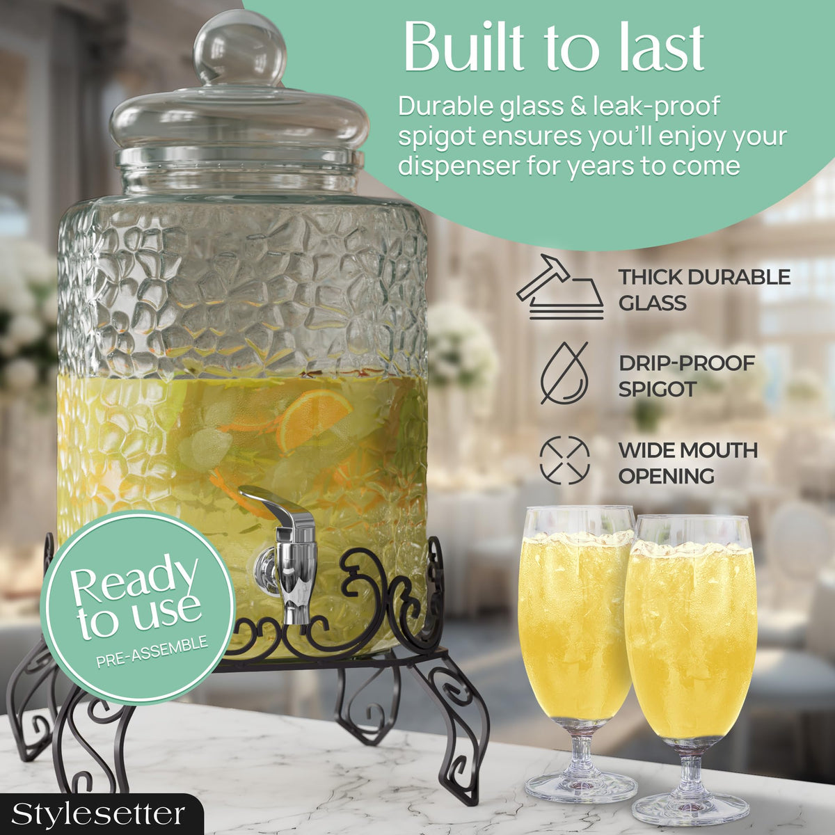 Glass Beverage Dispenser with Stand 2.5 Gal P123