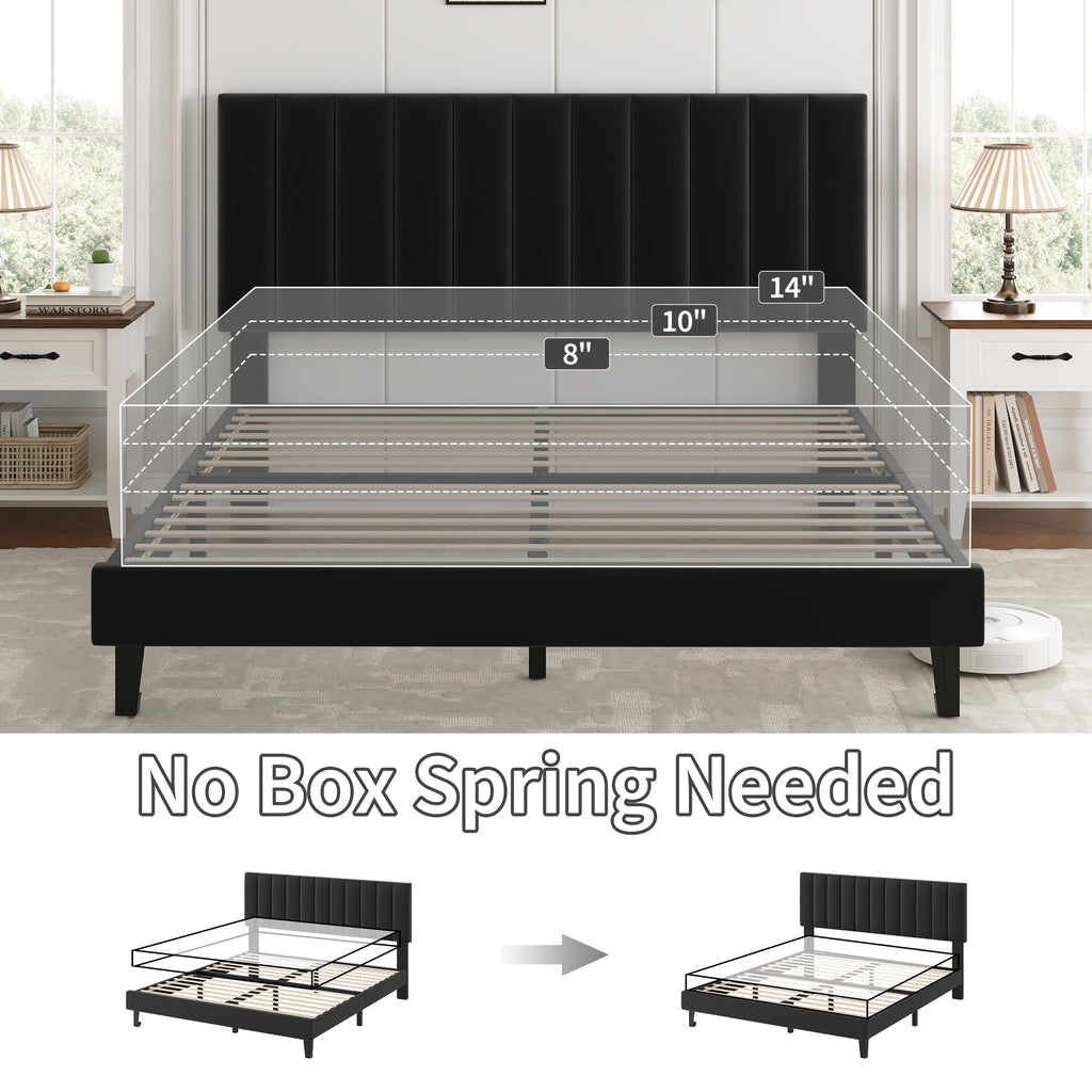 Queen Size Platform Bed Frame with Upholstered Headboard K890