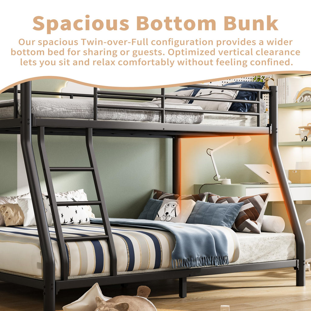 Twin Over Full Size Bunk Bed with Guardrail & Ladder W931668