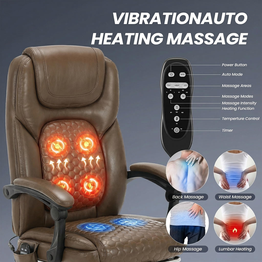 Brown Massage Office Chair with Heat and Footrest I30866