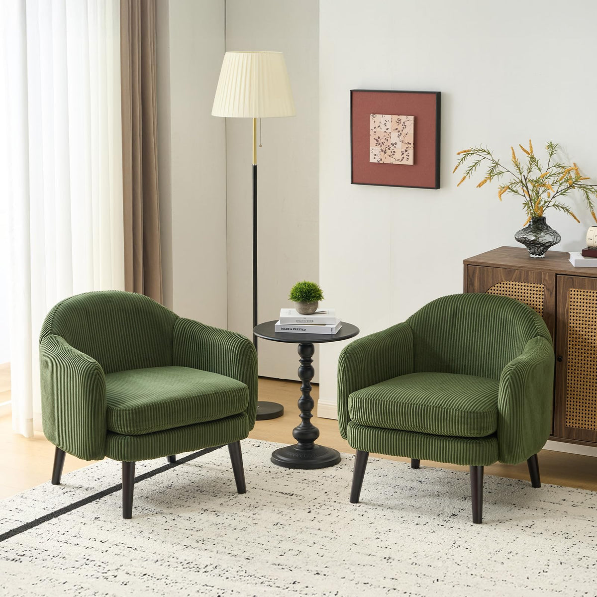Green Corduroy Accent Armchairs Set of 2 I375