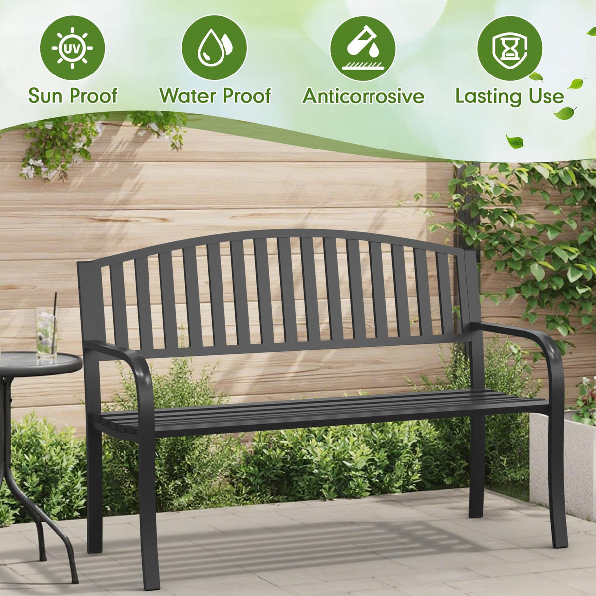 50" Weatherproof Metal Outdoor Bench G50486