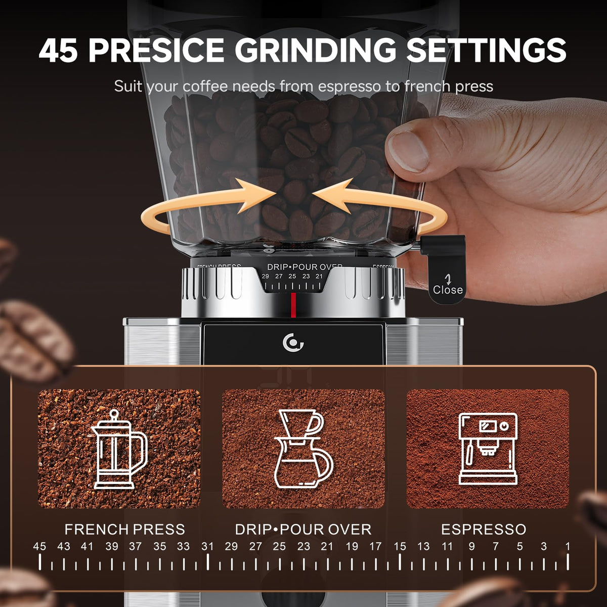 Conical Burr Coffee Grinder with 45 Grind Settings C463786