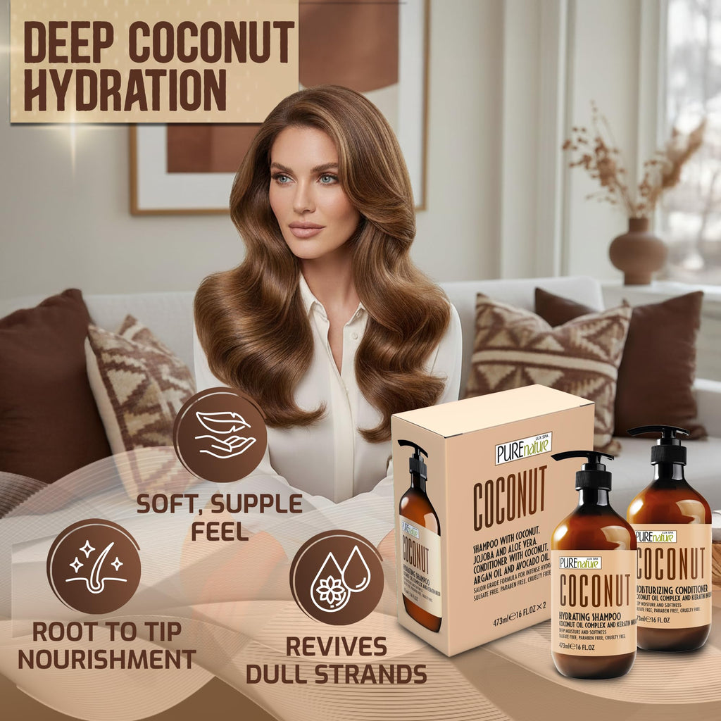 Sulfate Free Coconut Shampoo and Conditioner Set 16 Fl Oz O14656