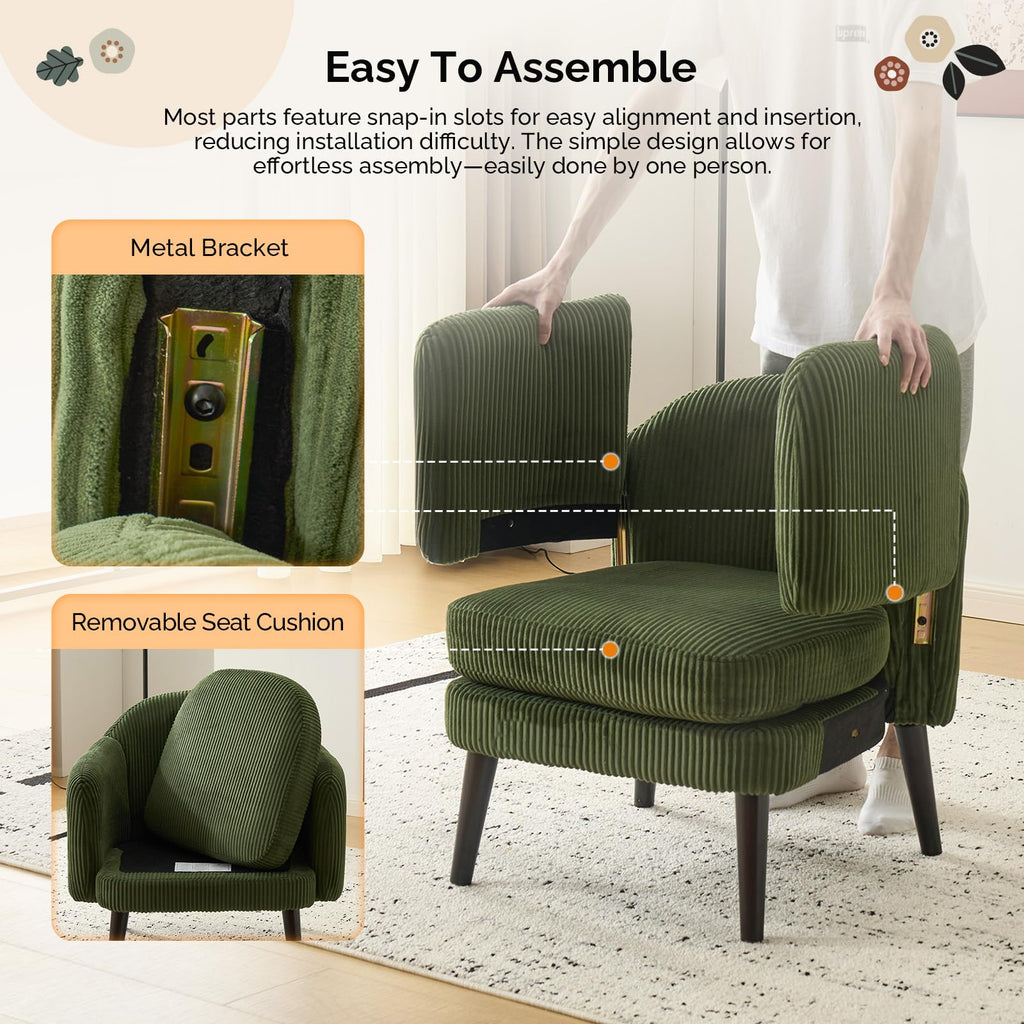 Green Corduroy Accent Armchairs Set of 2 I375