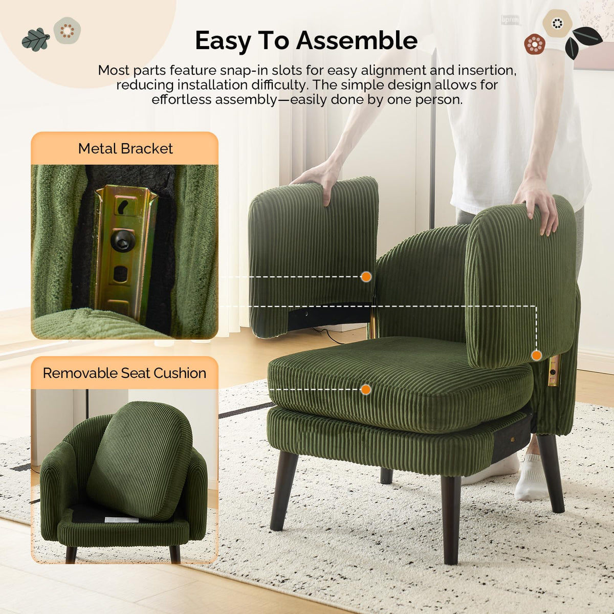 Green Corduroy Accent Armchairs Set of 2 I375
