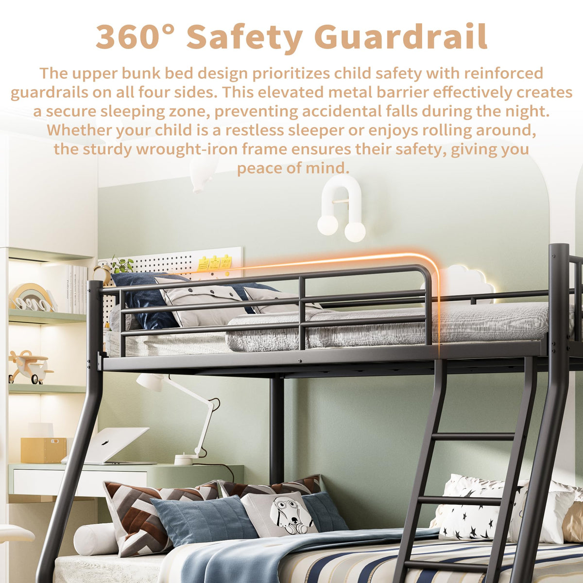Twin Over Full Size Bunk Bed with Guardrail & Ladder W931668