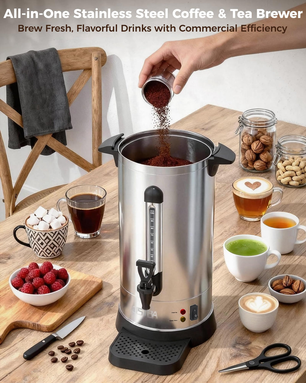 100-Cup Commercial Coffee Urn 15L Stainless Steel Percolator Y95993