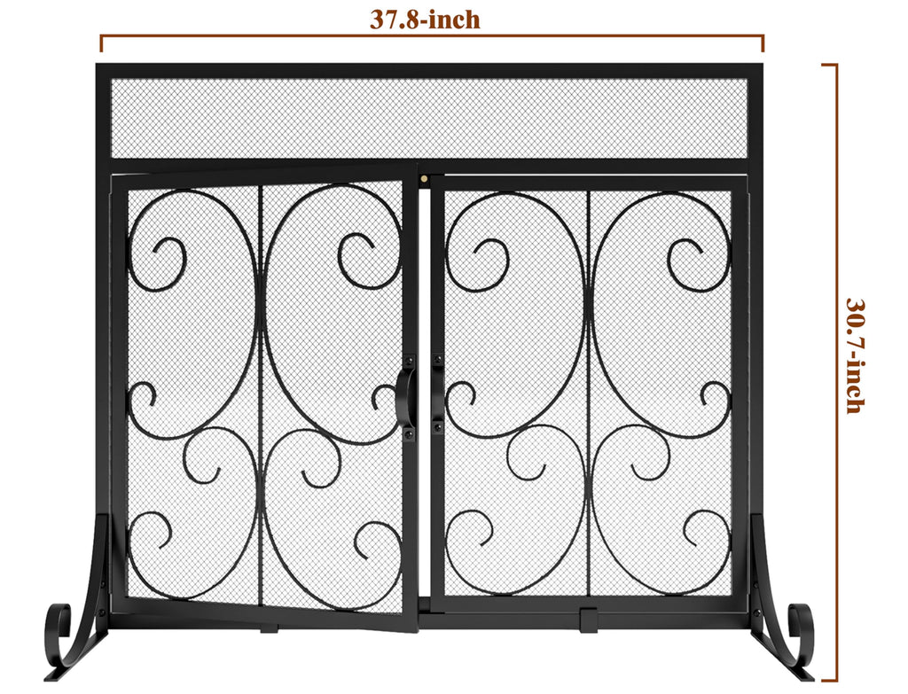 Black Flat Fireplace Screen with Doors I604023