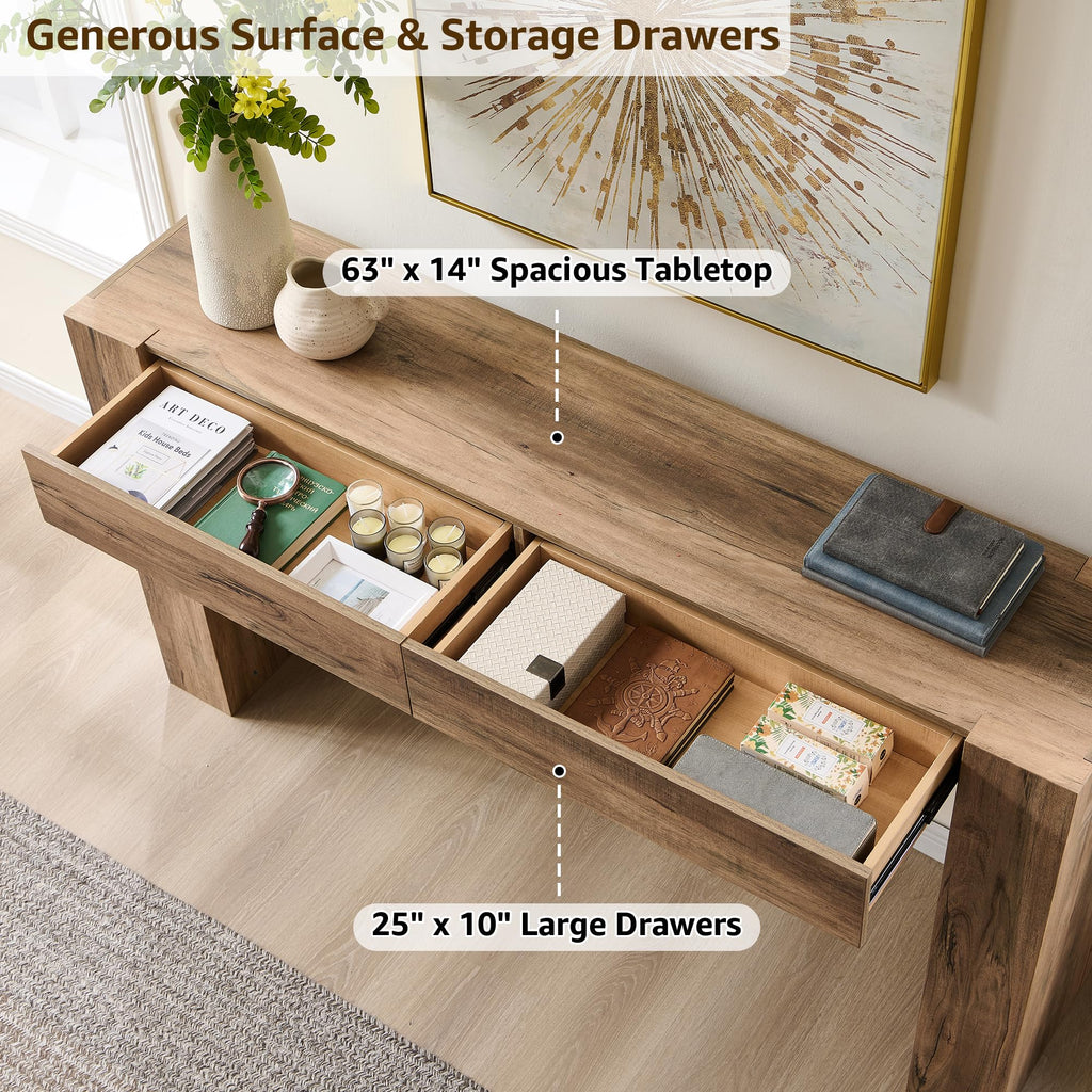 Rustic Oak Console Table with Drawers B79733