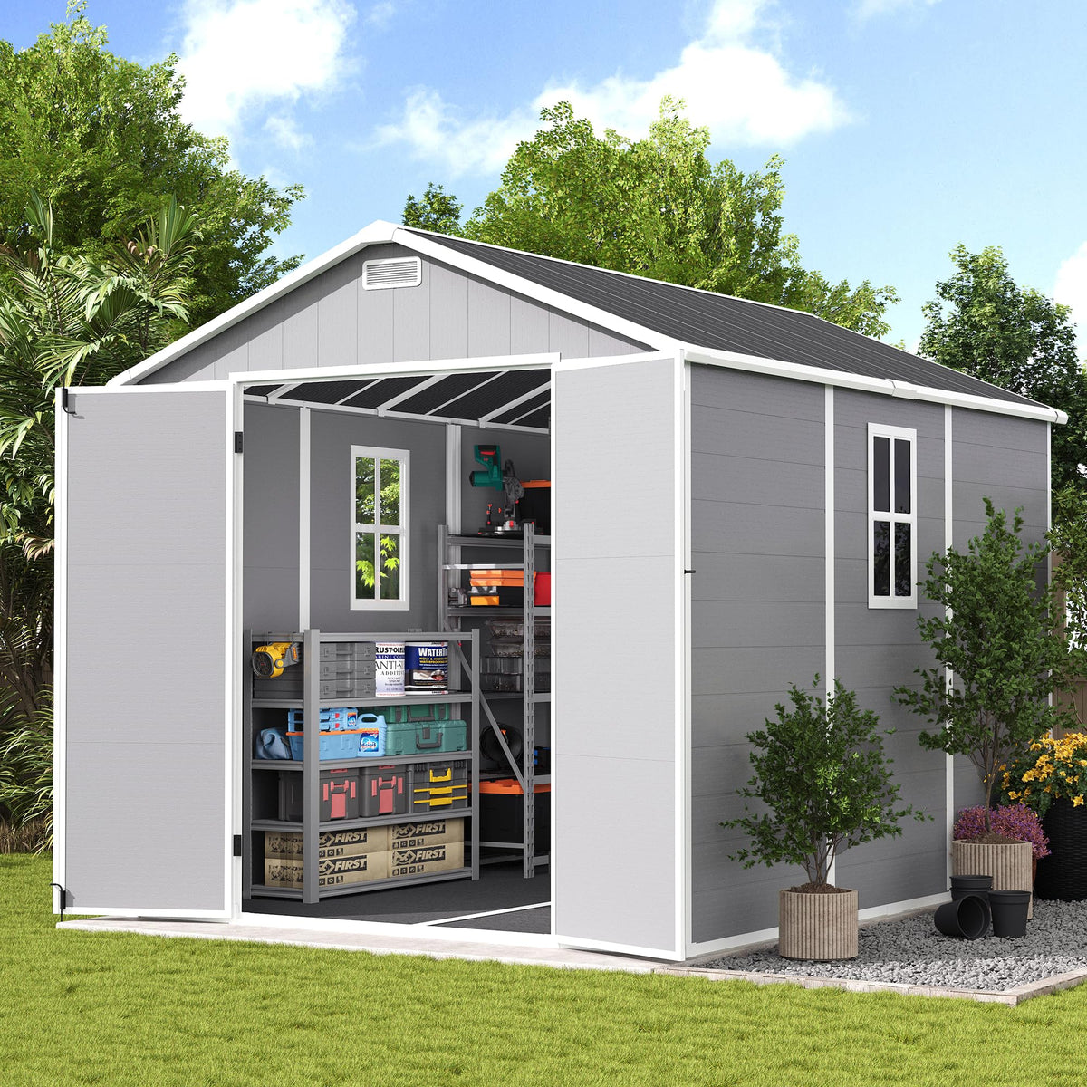 8 x 10 FT Resin Outdoor Storage Shed with Floor A4190