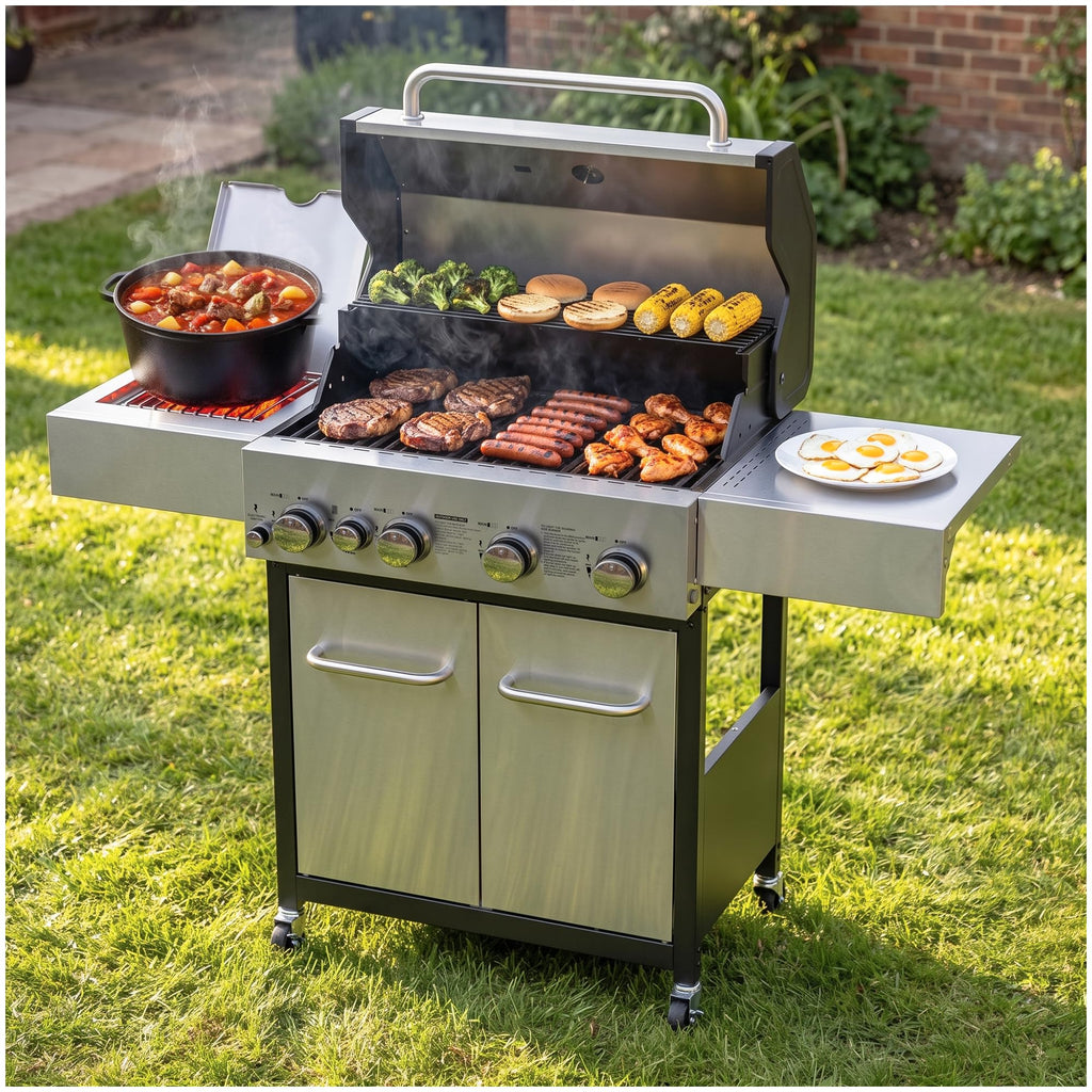 4 Burner Gas Grill with Side Burner and Wheels T884768