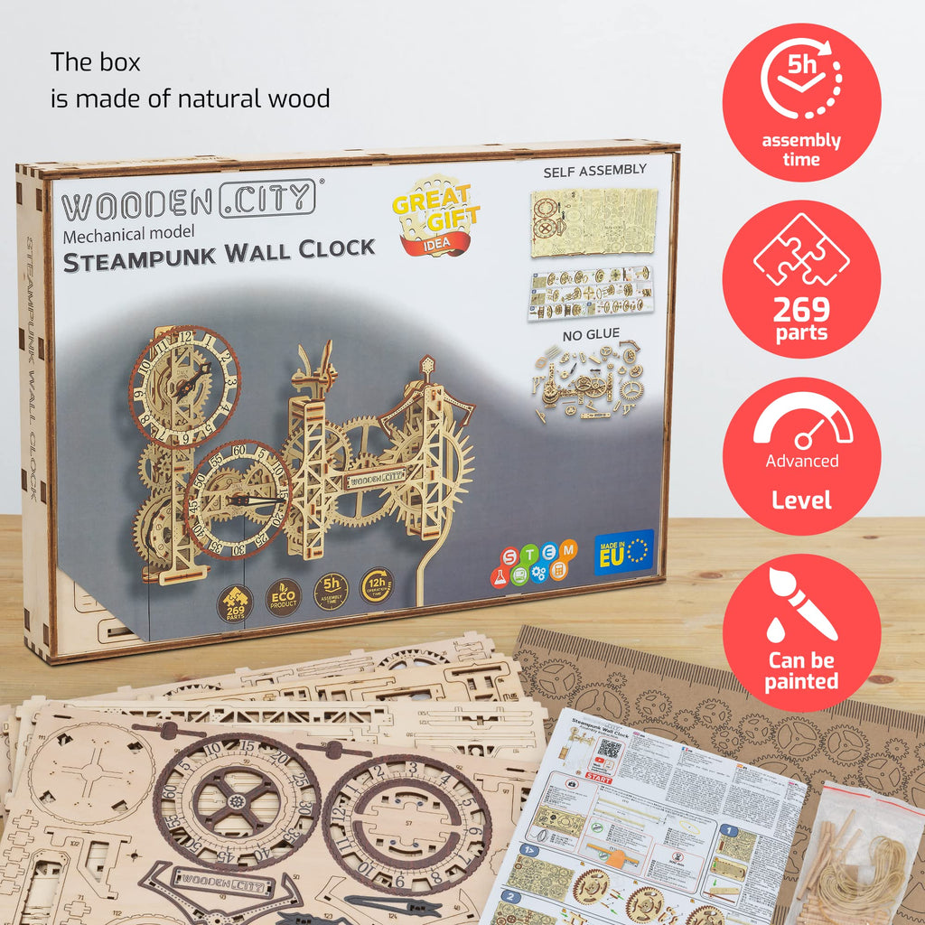 3D Wooden Clock Puzzle Building Kit with 257 Pieces D704830