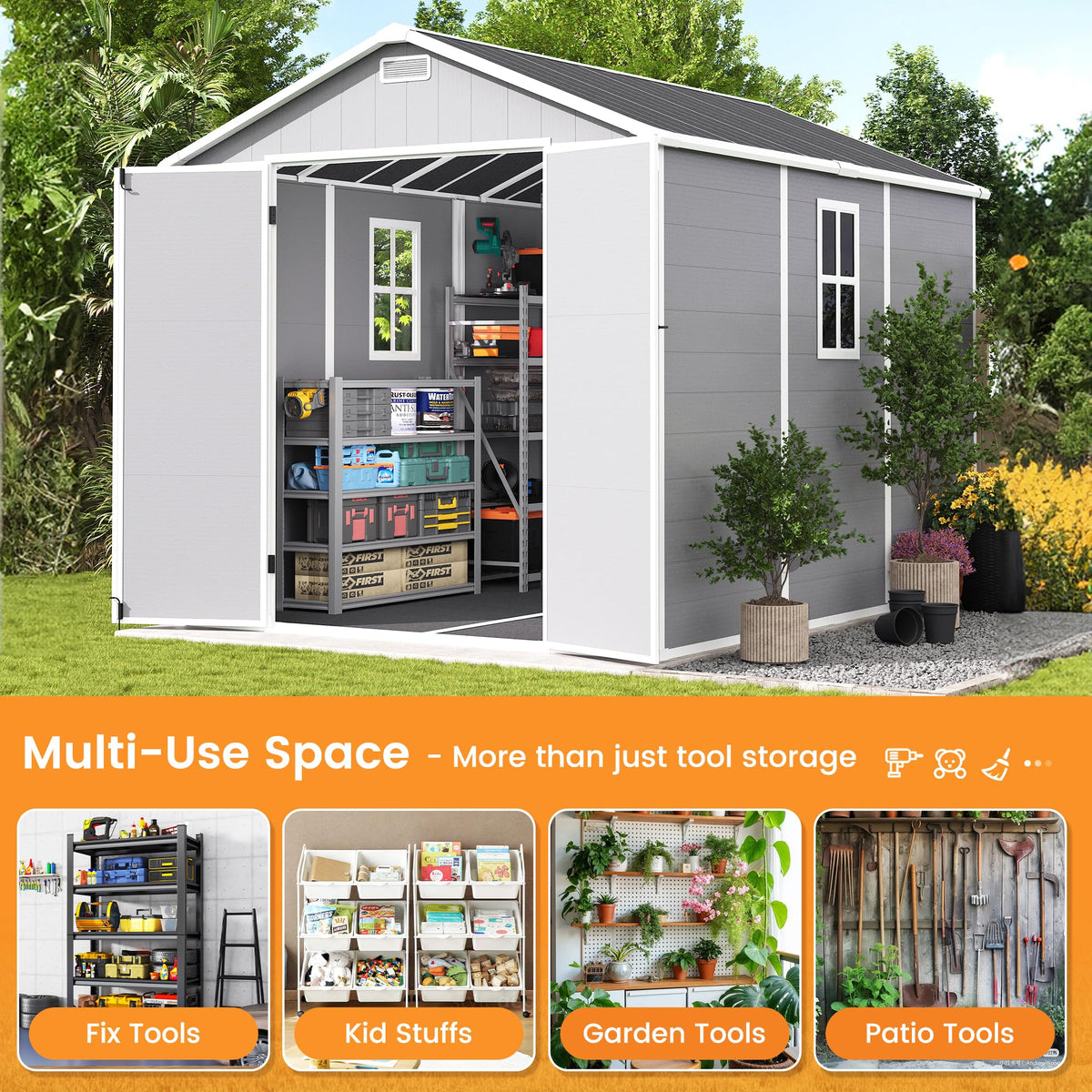 8 x 10 FT Resin Outdoor Storage Shed with Floor A4190