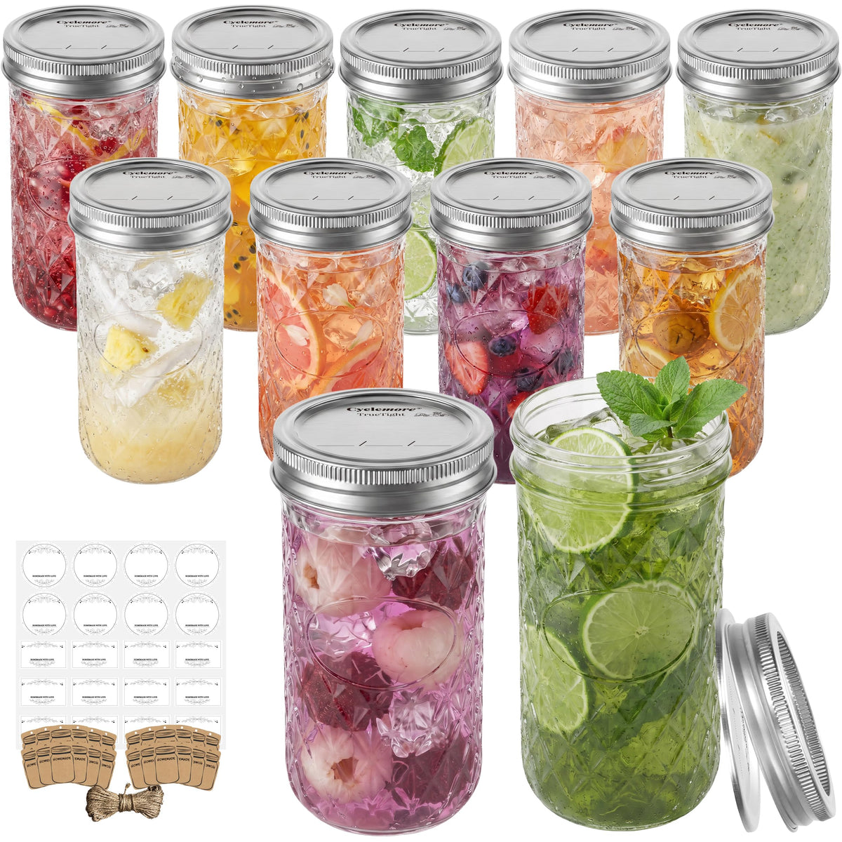 12 Pack 12oz Regular Mouth Glass Jars With Lids V9366