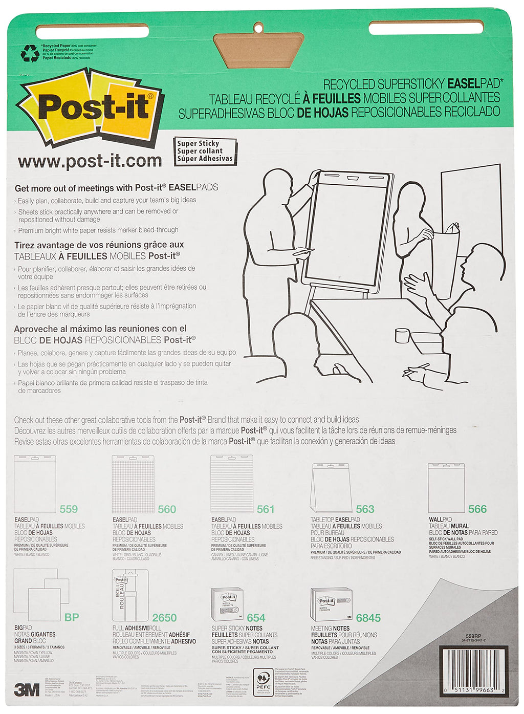 Self-Stick Easel Pad, 25 x 30 Inches, 30 Sheets, White F910491