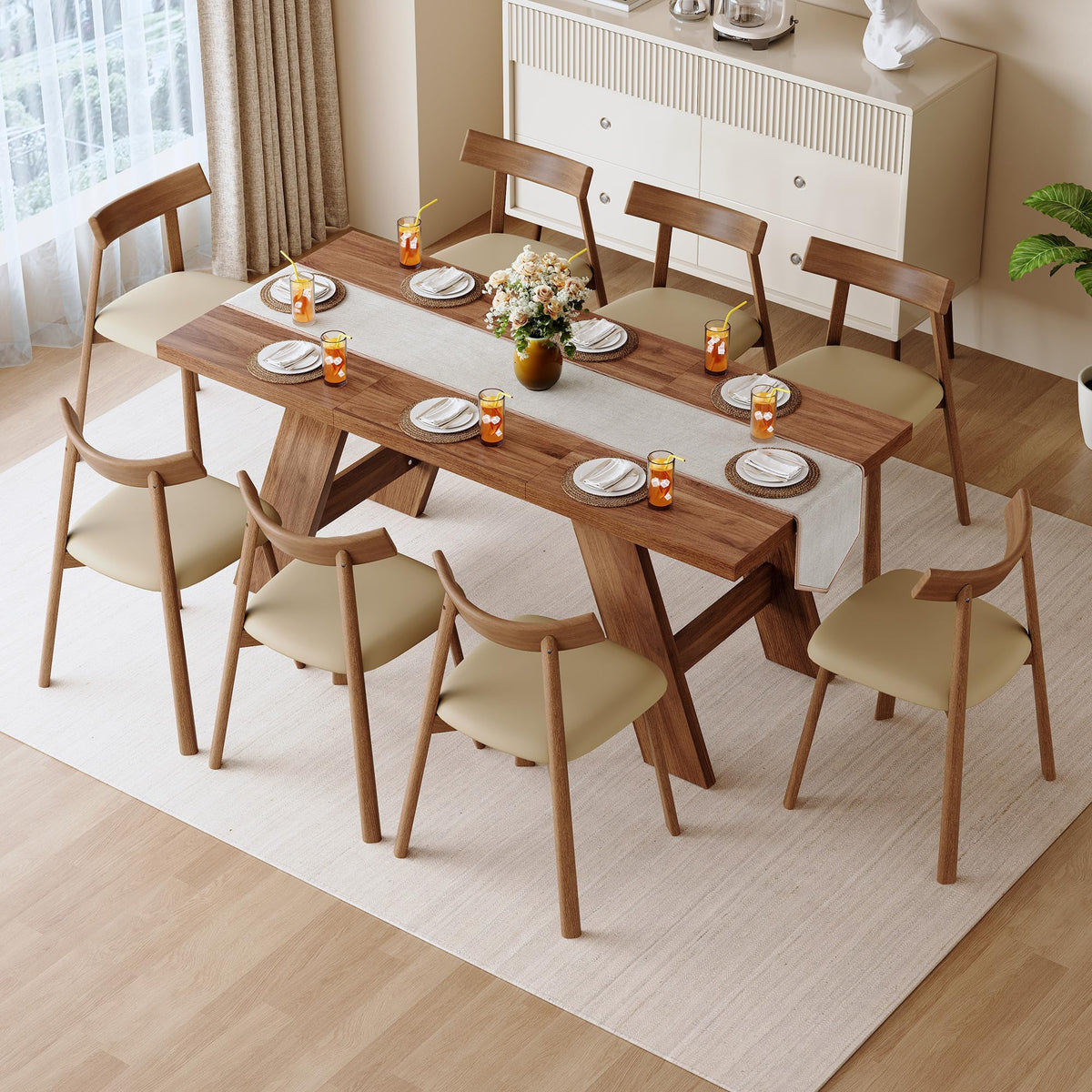 71'' Dining Table Set for 8 with Upholstered Chairs V7782