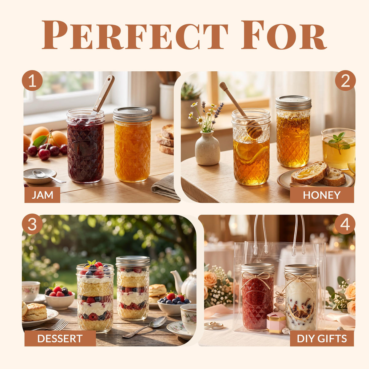 12 Pack 12oz Regular Mouth Glass Jars With Lids V9366